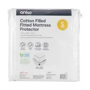 Cotton Filled Fitted Mattress Protector - Single Bed, White