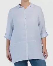 NWT Linen TAHARI Button Down Blue Tunic Top Sz M, XL, 1X and 3X