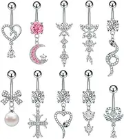 [Generic] New pearl heart-shaped snake cross pink zircon navel ring stainless steel zircon navel nail