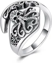 [POPLYKE] Sterling Silver Viking Spoon Ring Vintage Norse Thumb Rings Boho Adjustable Open Pirate Ring Jewelry Gifts for Women Men