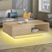 ALFORDSON Coffee Table LED Light Storage Drawer Shelf Oak