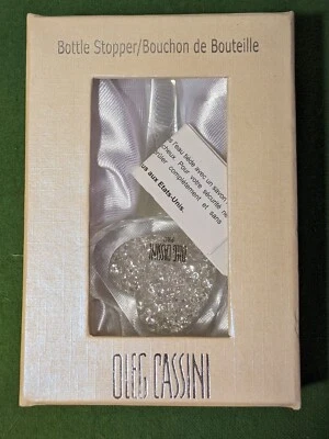 OLEG CASSINI Crystal Heart Shaped "DIAMONDS" Bottle Stopper Signed NEW IN BOX