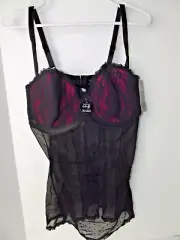 Smart & Sexy Bustier Sheer Pink and Black Floral Lace Top Size 40D