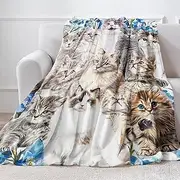 BTZO Cat Blanket, Cat Fleece Blanket, Throw Blanket, Gifts for Cat Lovers, Cuddly Blanket for Girls, Women, Home, Couch, Bed, Sofa Decoration, 130 x 152 cm
