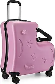 [Generic] Riding Suitcase for Kids - 3-Digit Password Lock Toddler Carry Luggage | 20in Trolley Case with Seat Belts, Handlebars, Pedals, Silent Wheels for Boys