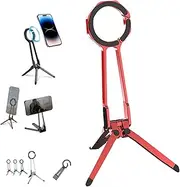 360° Rotating Magnetic Phone Stand, Multi Angle Tri Fold Cell Phone Holder, Magnetic Phones Tripod Stand,for Streaming/Travel, Universal Phone Compatible (Red)