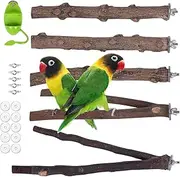5 PCS Parrot Perches Stand, Natural Wood Bird Standing Stick, Bird Cage Tree Branches Perch Platform, Exercise Climbing Toy Bird Cage Accessories for Budgies, Lovebirds, Finches, Bird Food Rack