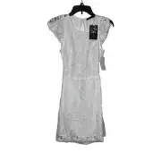Signature8 Women's Dress Floral Open Back Lace Lined Cap Sleeve White Medium NWT