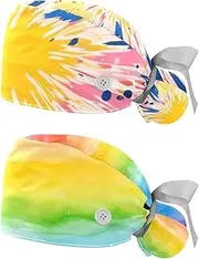 [YTYVAGT] 2-Pc,Nurse Scrub Caps,Scrub Hats with Buttons and Cotton Sweatband,Abstract Art Texture Pattern