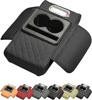 Multifunctional Car Armrest Cushion, Middle Center Console Cover with Cup Holder, Integrated Pressurized Multifunctional Car Armrest Heightening Pad, with 2 Storage Cup Holder, Tissue Box (Black)