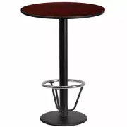 24" Round Restaurant Bar Height Table with Mahogany Laminate Top and Foot Ring