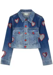 Alice + Olivia Jeff Heart Cut-out Denim Jacket - Dark Blue - XS (UK6 / XS) XS (UK6 / XS)