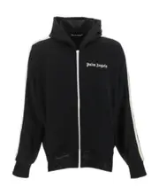 stripe-detail zip-up hoodie M Black