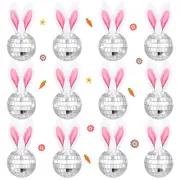 12 Pcs Mini Disco Ball Easter Ornaments Easter Bunny Tree Ornaments Disco Mir...