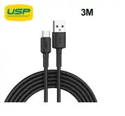 USP BoostUp USB-C to USB-A Cable (3M) - Black, 3A Fast and Safe Charge, Durable & Reliable, Nylon Weaving, Reinforced Connectors