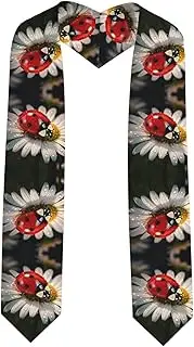 [SKKNT] Ladybug Flower Print Graduation Shawl Stole For Academic Commencements Honor Sash Congratulations Gift, Sharp Corner, One Size