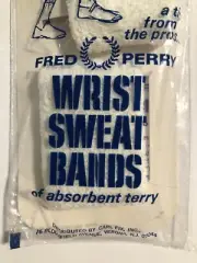 Fred Perry Wrist Sweat Bands Tennis Vintage Made In USA White OSFA New In Bag.