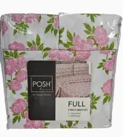 3 Piece FULL Sheet Set Floral Rosie Pink -1 Fitted Sheet + 2 Pillowcase