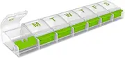 EZY DOSE Pill Organizer Weekly (7-Day), Medicine Planner, Vitamin Case/Box, 2X-Large Push-Button Compartments, Easy to Use, Travel-Friendly, Green, BPA Free