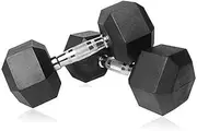 HCE 37.5kg Hex Dumbbells Set - Pair of 37.5Kg Rubber Coated Dumbbells Black Hex Dumbbell Weights - Chrome Textured Non-Slip & Easy-Grip Handles - Crossfit, MMA, Bodybuilding, Toning, Cardio Training and Fitness