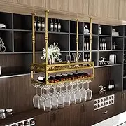 Luxury Hanging Wine Rack with Shelf for Home Bar Decor Stylish Upside Down Glass Holder and Creative Wine Cabinet Decoration
