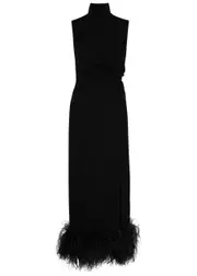 16 Arlington Maika Feather-trimmed Maxi Dress - Black - 10 10