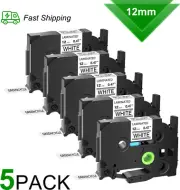 5PK Fits Brother P-Touch Cube Plus 12mm Black on White Label Tape TZe-231 TZ-231