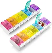 Weekly AM/PM Pill Organizer - (Pack of 2) 7 Day Easy Push Button Assisted Open for Arthritis and Seniors, BPA Free, Daily Travel Pill Box Case Planner for Medication Vitamins Fish Oil Supplements …