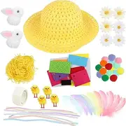 SULOLI Easter Bonnet Decorations Kit,Easter Hats to Decorate Make Your Own Easter Bonnet Easter Bonnet Hat for Kids Easter Bonnet Making Kit for Boys Girls(Yellow)