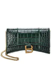 Balenciaga Hourglass Croc-Embossed Leather Wallet On Chain