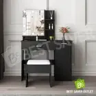 Dressing Table 10 LED Bulbs Mirror Stool Makeup Table Jewellery Cabinet Black