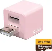 Qubii (microSD 256 GB Included) Auto Backup While Charging, iPhone USB Memory, iPad, Eliminates Insufficient Space for Photos, Videos, Music, Contacts, SNS Data, Migration, SD Card Reader,