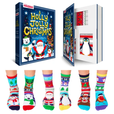 United Oddsocks Children's Boxed Set of Christmas Themed Socks - Book Style
