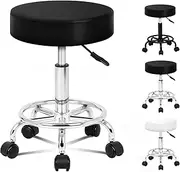 [ALFORDSON] Salon Stool Kori Round Swivel Drafting Rolling Stools with 51.5-68.5cm Height Adjustment PU Leather Spa Stool with Footrest Wheels Backless Barber Chair Hair Dress SPA Massage (Black)
