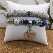2 PC Handmade Bohemian Beaded Stackable Stretch Bracelet Set New Free Ship 4307