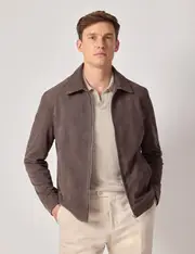 Hawes & Curtis Chocolate Brown Suede Harrington Jacket Size: 42 (EU 52)