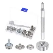 20 Sets Screw Snap Fasteners Kit 10mm Metal Snaps with Tool, Silver Tone
