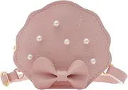 [Generic] Cute Kid Girls Mini Chain Shoulder Purse Toddlers Glitter Seashell Crossbody Bag Clutch Handbag with Bowknot Pearls