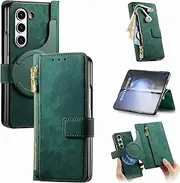 [RUNGOS] for Samsung Z Fold 5 Case MagSafe, with Detachable Magnetic Wallet (Zipper Large Storage & 3 Card Holder, RFID Blocking, Phone Stand) 12Ft Shockproof for Samsung Galaxy Z Fold 5 Case Wallet