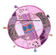 16" Indian Bohemian Round Floor Pillow Patchwork Meditation Floor Cushion Cover
