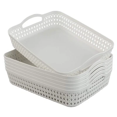 White Plastic Storage Basket Tray, Pack for 6 (Large)