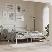 Metal Bed Frame King Size with Headboard White, 183x203cm, Stable Steel Slats, Storage Space Under Bed, Perfect for Bedroom Furniture, Strong BedHead and Base
