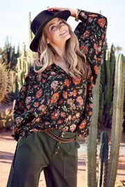 Flounce And Flowers Blouse--BOHO-709