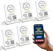 Tap Google Review Stands (5-Pack) by TapFive - Tap for Instant Reviews - All Phones Compatible - Reusable Smart Tap NFC & QR - Boost Business Reviews Zappy Fast - Powered by TapFive (White, 5 Stands)