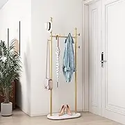 Gold Clothing Racks with Marble Base Modern Gold Coat Racks Freestanding Gold Clothes Rack with Shelves for Bedroom Heavy Duty Garment Racks in Hallway, Entryway
