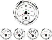 MOTOR METER RACING W PRO Series 5 Gauge Set 110mm 4-3/8" 2 in 1 GPS Speedometer & Tachometer 52mm 2-1/16" Volt, Fuel Level, Water Temperature & Oil Pressure White Dial Red LED for Car, Boat Truck