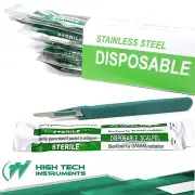 10 Pcs Disposable Sterile Surgical Scalpels #15 With Graduated Plastic Handle