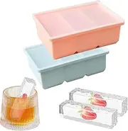 CTTPEG 2 Pack Silicone Ice Cube Trays, Silicone Ice Cube Tray with Lid for Freezer, Stackable Large Ice Cube Molds(Blue+Pink)