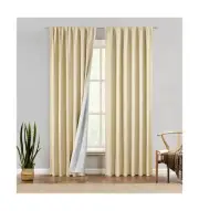 Central Park Light Gold Cotton Linen Full Blackout Curtain Farmhouse Window T...