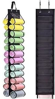 RZMAYIS Legging Storage Bag, Nylon Storage Hanger Can Holds 24 Leggings or Shirts Jeans Compartment Storage Hanger, Foldable Clothes Organizer Portable Closets Roll Holder (Black)